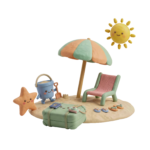 3D Clay Beach Relaxation Scene Concept Transparent Background