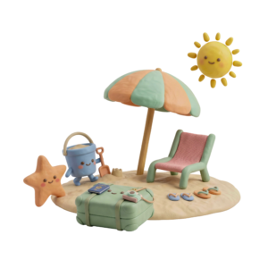 3D Clay Beach Relaxation Scene Concept Transparent Background