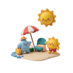 3D Clay Beach Summer Island Scene Concept Transparent Background