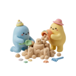 3D Clay Characters Building Sandcastle Transparent Background