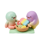 3D Clay Characters Picnic Eating Ice Cream Transparent Background