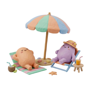 3D Clay Characters Sunbathing on Beach Transparent Background