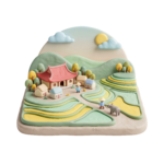 3D Clay Countryside Village Landscape Model Transparent Background