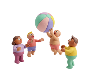3D Clay People Playing Beach Volleyball Transparent Background