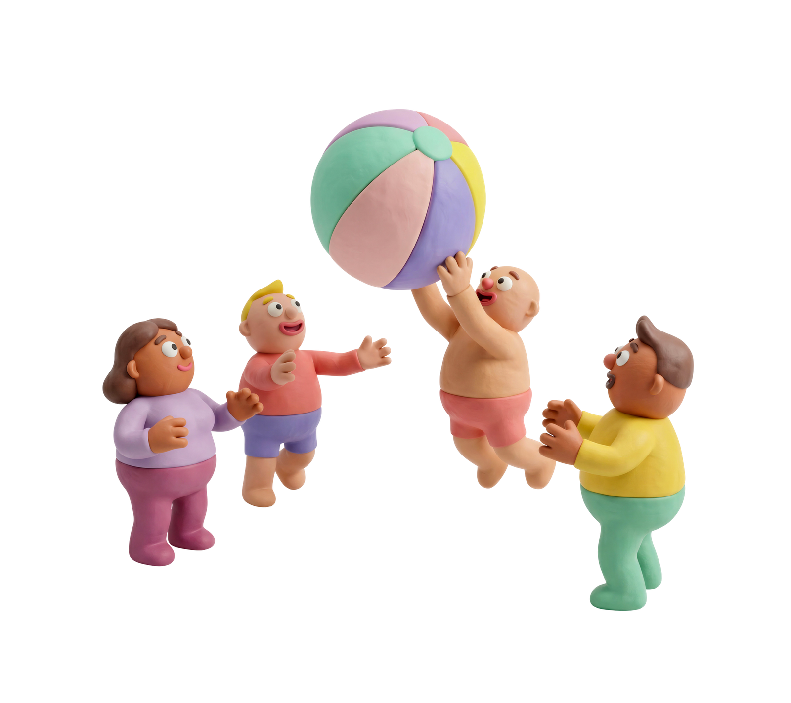 3D Clay People Playing Beach Volleyball Transparent Background