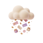 3D Cloud Raining Envelopes and Coins Isolated