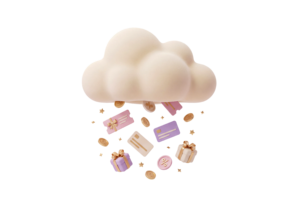 3D Cloud Raining Envelopes and Coins Isolated