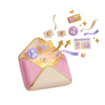 3D Open Envelope with Floating Coins Isolated