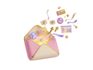 3D Open Envelope with Floating Coins Isolated