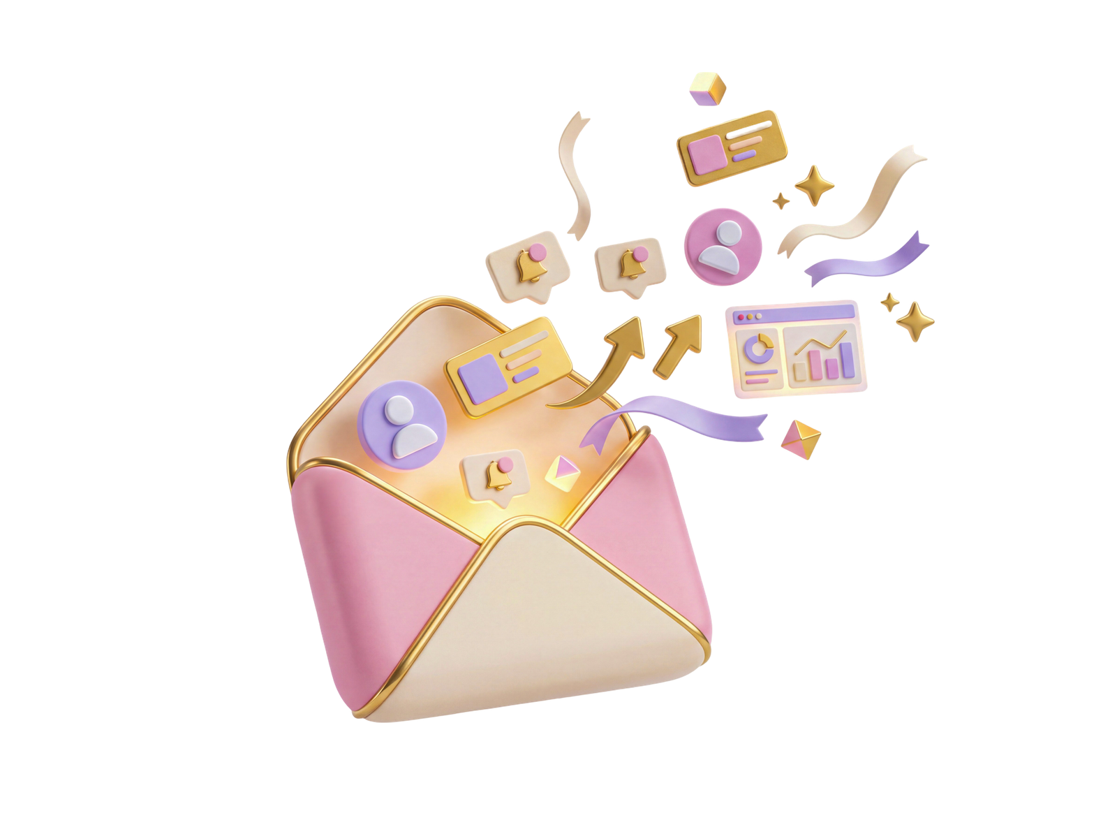 3D Open Envelope with Floating Coins Isolated