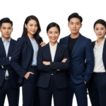 Asian Corporate Business Team Standing Confidently in Suits Transparent Background