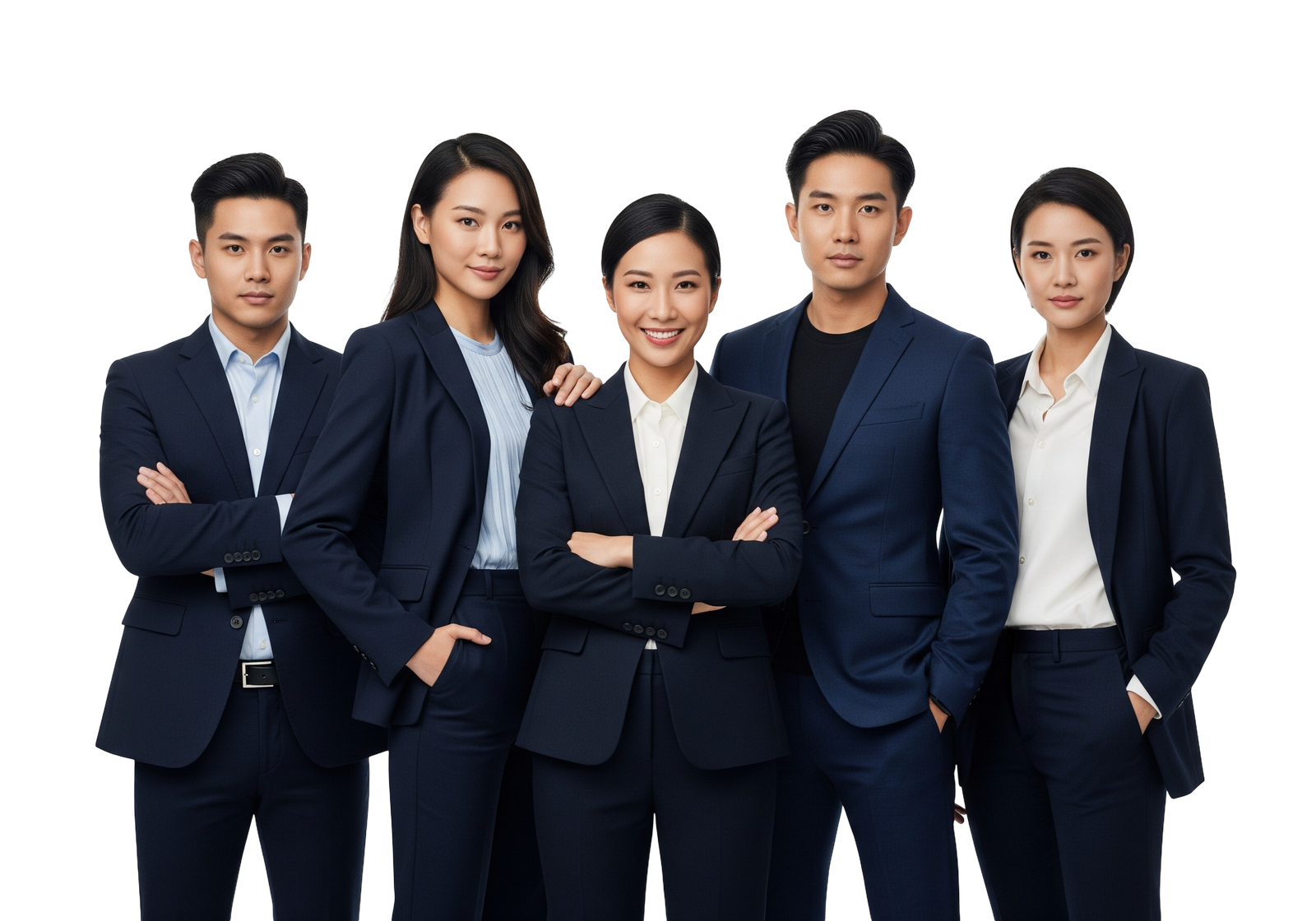 Asian Corporate Business Team Standing Confidently in Suits Transparent Background