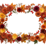 Autumn Leaves and Flowers Rectangular Frame Border Transparent Background