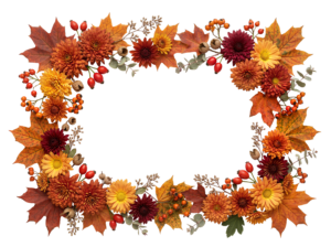 Autumn Leaves and Flowers Rectangular Frame Border Transparent Background