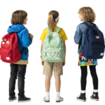 Back View of Diverse Elementary Students Wearing Backpacks