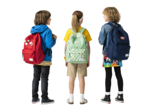 Back View of Diverse Elementary Students Wearing Backpacks