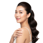 Beautiful Asian Woman Looking Over Shoulder Skincare Portrait Transparent Background