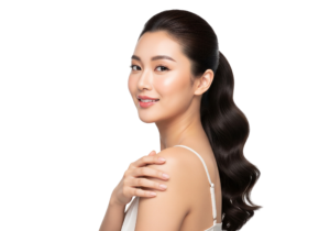 Beautiful Asian Woman Looking Over Shoulder Skincare Portrait Transparent Background