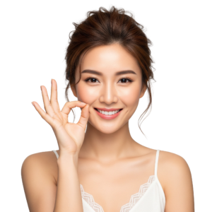 Beautiful Asian Woman Showing OK Hand Sign Smiling Transparent Background