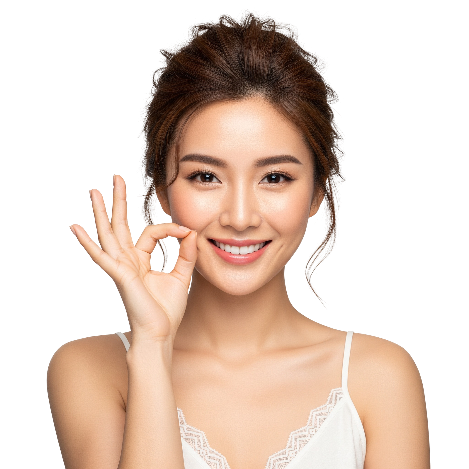 Beautiful Asian Woman Showing OK Hand Sign Smiling Transparent Background