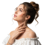 Beautiful Woman Looking Up Touching Neck Skincare Portrait Transparent Background