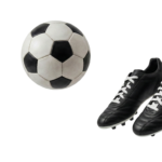 Black Leather Soccer Cleats Shoes and Football Ball Equipment