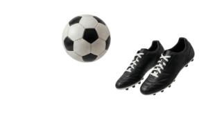 Black Leather Soccer Cleats Shoes and Football Ball Equipment