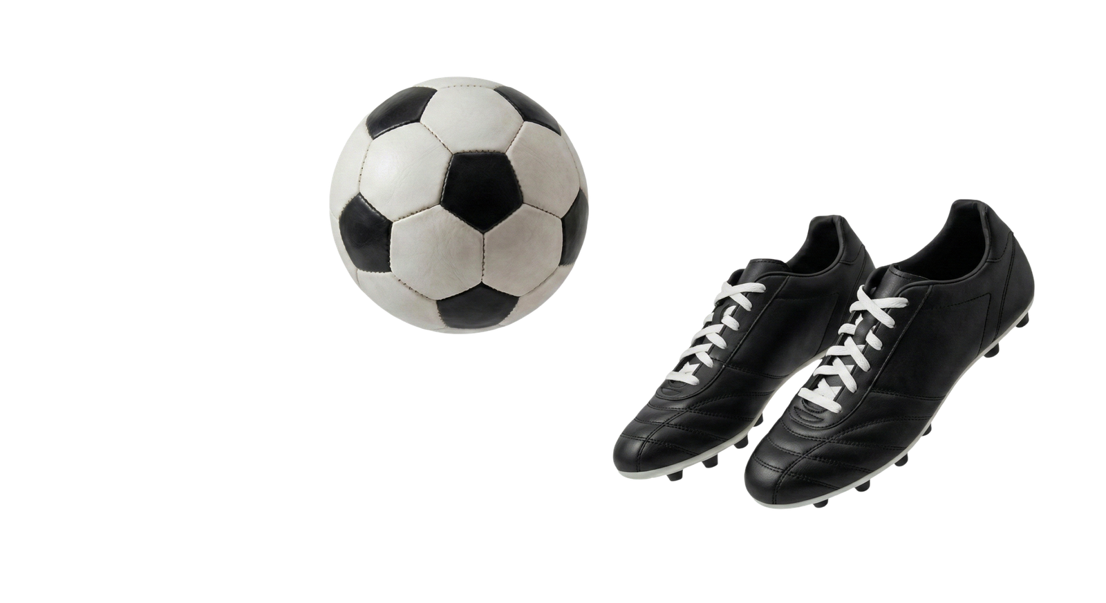 Black Leather Soccer Cleats Shoes and Football Ball Equipment