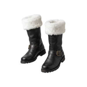 Black Winter Boots with White Fur Isolated