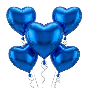 Blue Heart Shaped Metallic Balloons Cluster Isolated