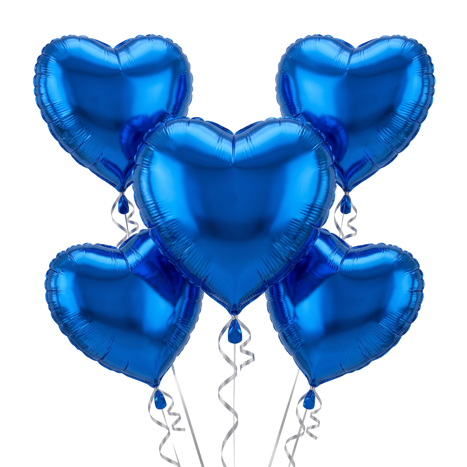 Blue Heart Shaped Metallic Balloons Cluster Isolated