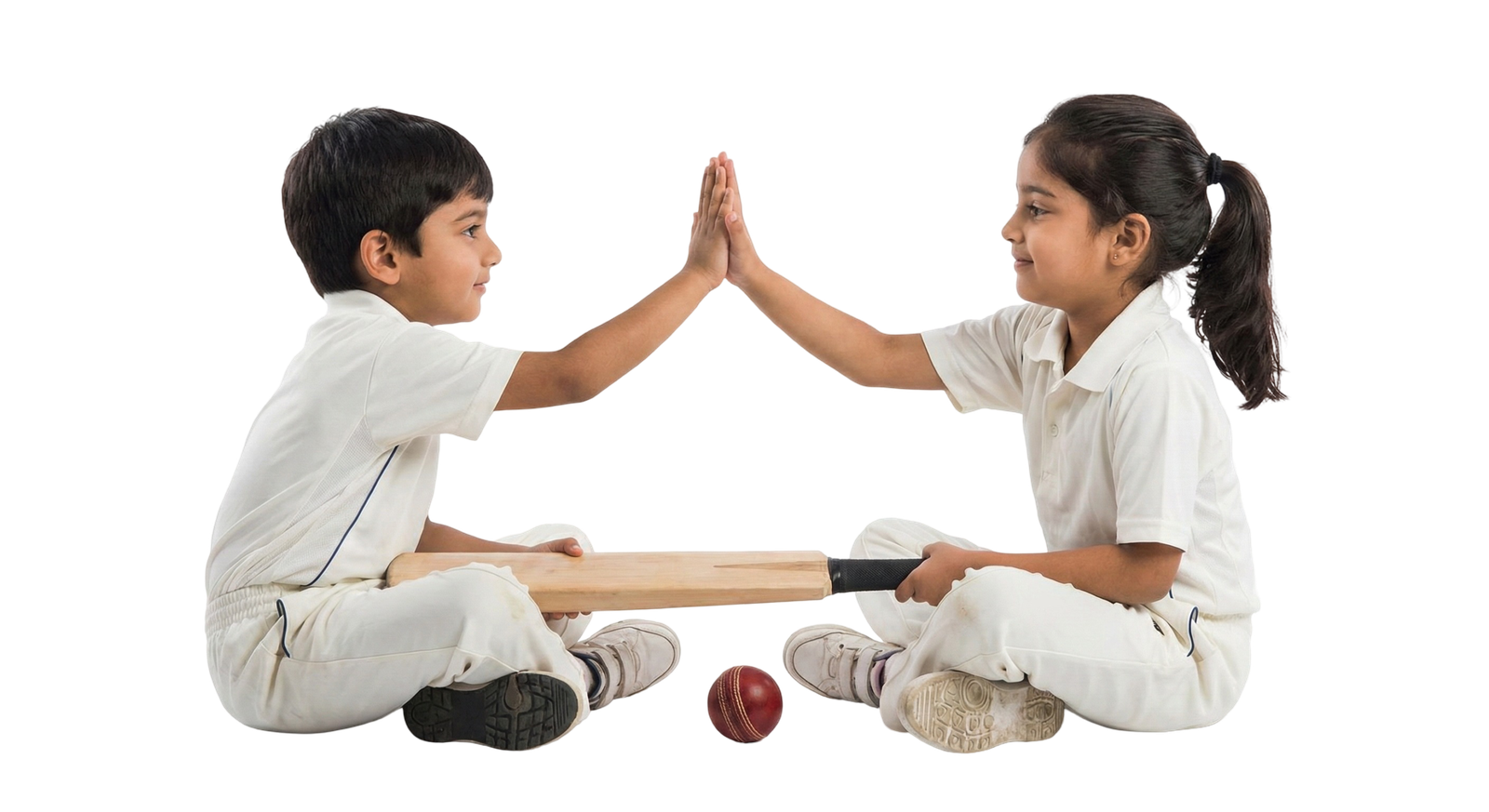 Boy and Girl Cricket Players Sitting and Giving High Five