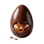 Broken Chocolate Easter Egg with Caramel Filling Transparent Background