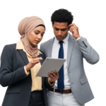 Business Colleagues Discussing Work with Digital Tablet Transparent Background