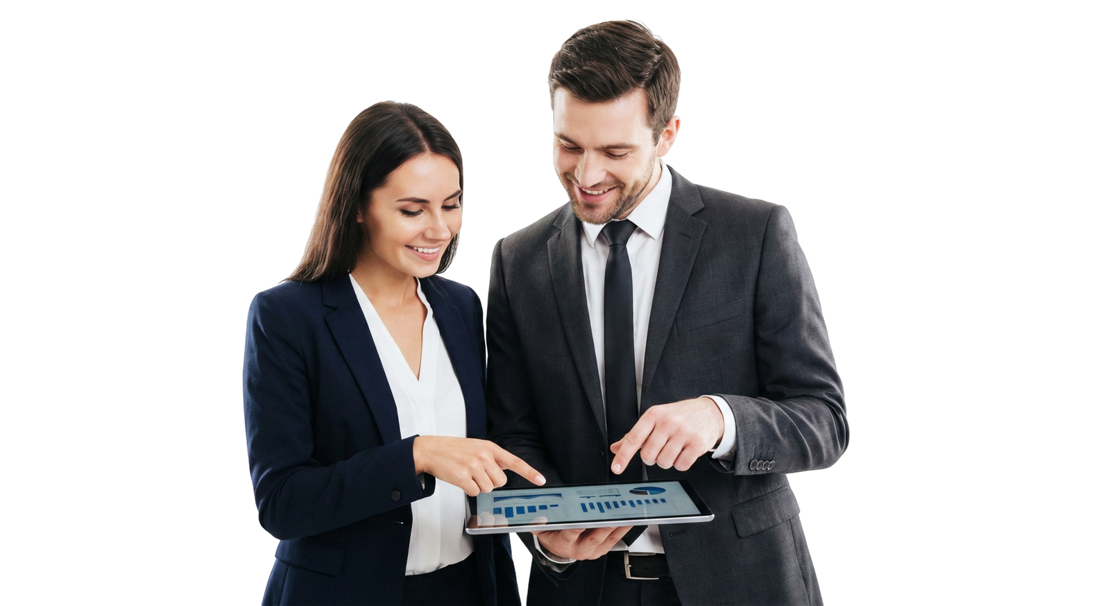 Business Couple Looking at Digital Tablet Screen Together