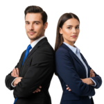 Business Man and Woman Standing Back to Back Arms Crossed Transparent Background