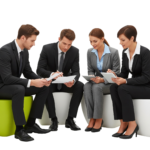 Business People Group Having Informal Meeting Sitting in Modern Lounge