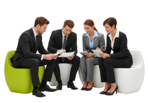 Business People Group Having Informal Meeting Sitting in Modern Lounge