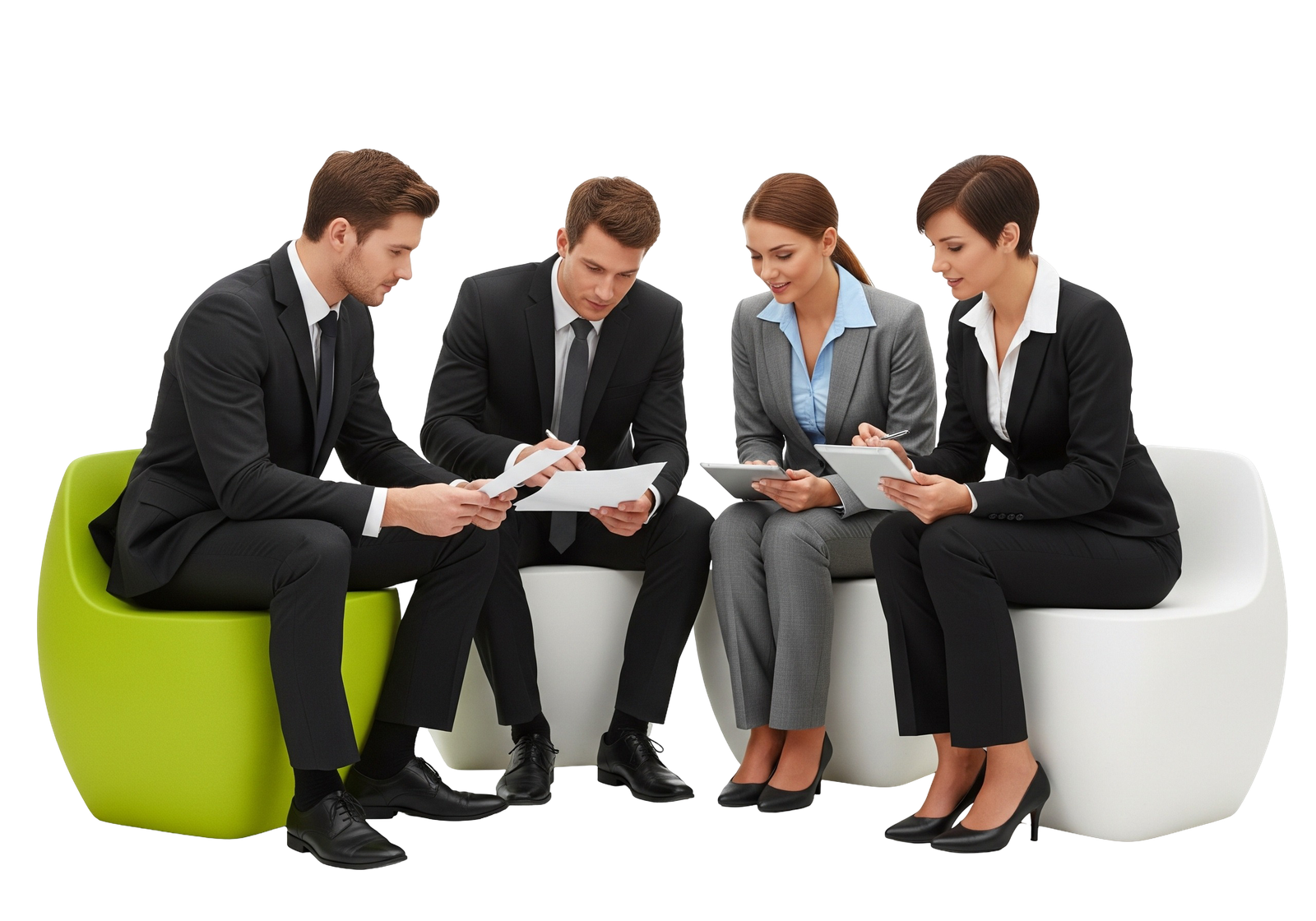 Business People Group Having Informal Meeting Sitting in Modern Lounge