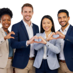 Business Team Making Heart Hand Gestures Transparent Background