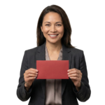 Businesswoman Holding Red Envelope Card Smiling Transparent Background