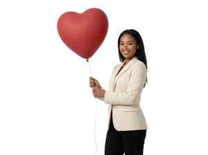 Businesswoman Holding Red Heart Balloon Transparent Background