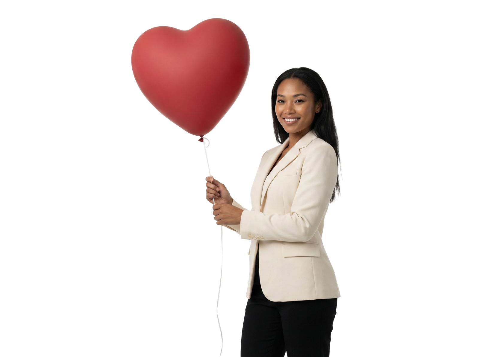 Businesswoman Holding Red Heart Balloon Transparent Background