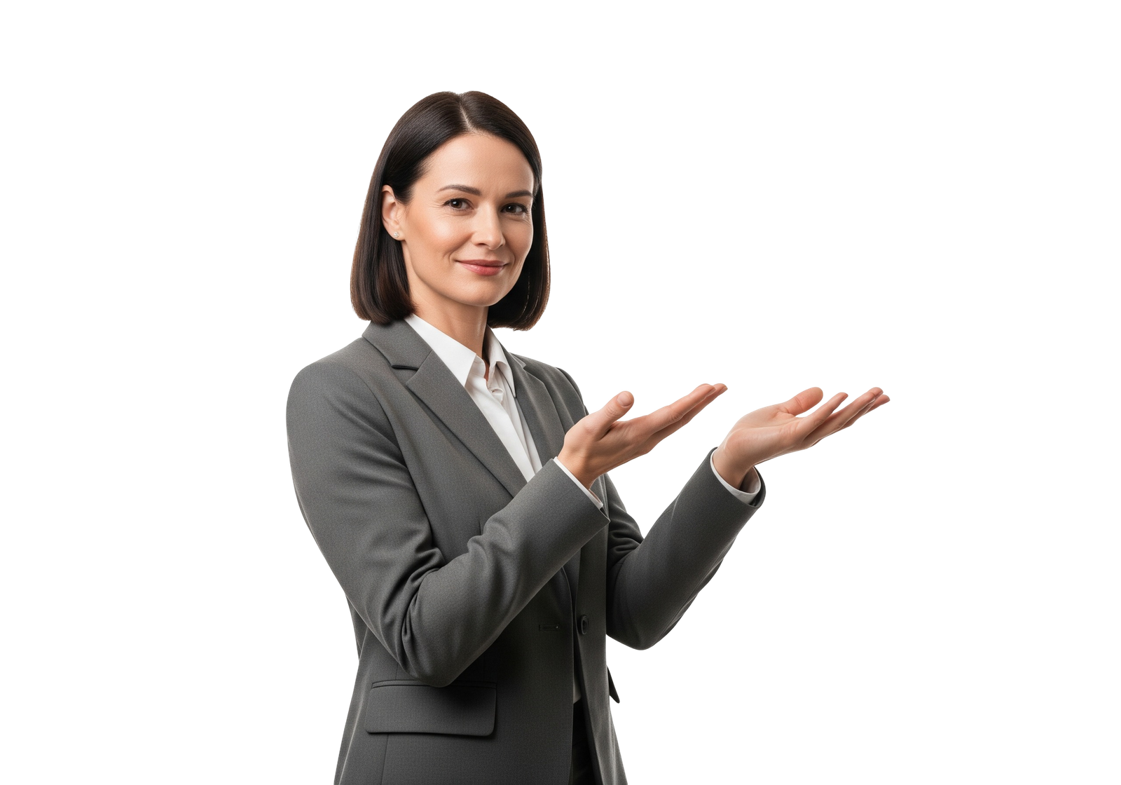 Businesswoman Showing Open Palms Presenting Gesture Transparent Background