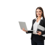 Businesswoman Walking with Laptop and Documents Transparent Background