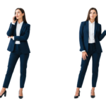 Businesswoman in Blue Suit Gesturing and Making Presentation