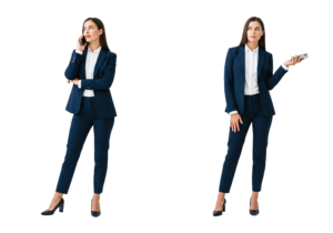 Businesswoman in Blue Suit Gesturing and Making Presentation