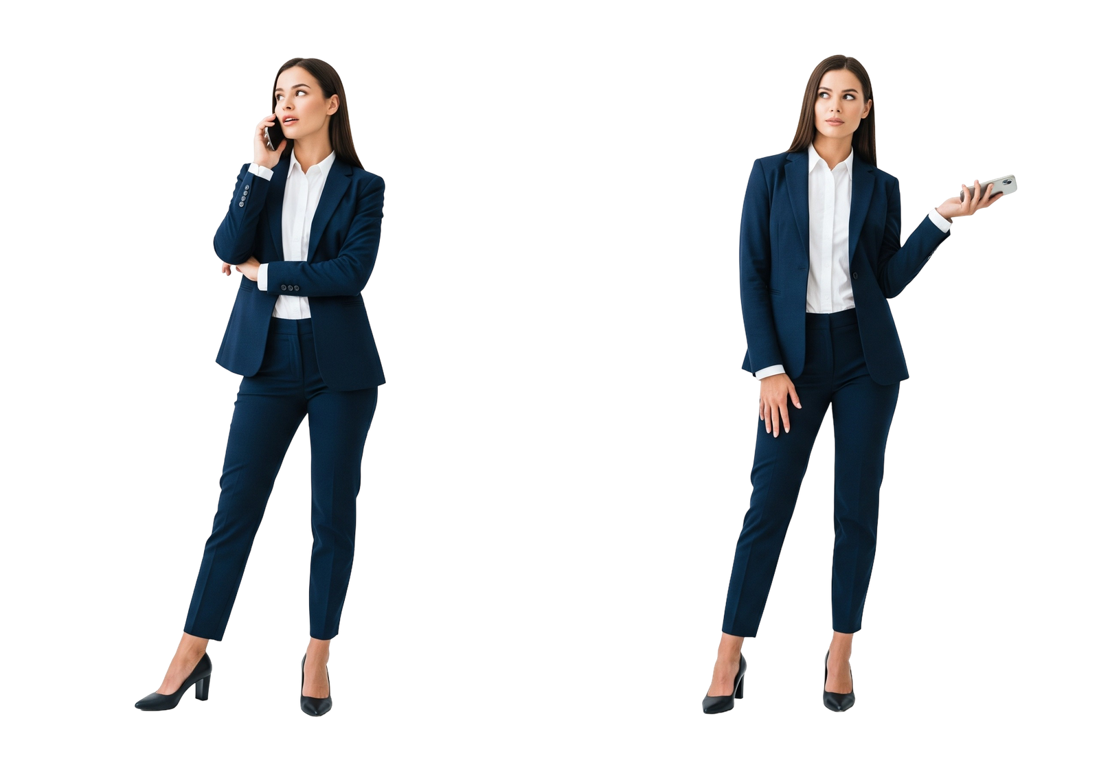 Businesswoman in Blue Suit Gesturing and Making Presentation
