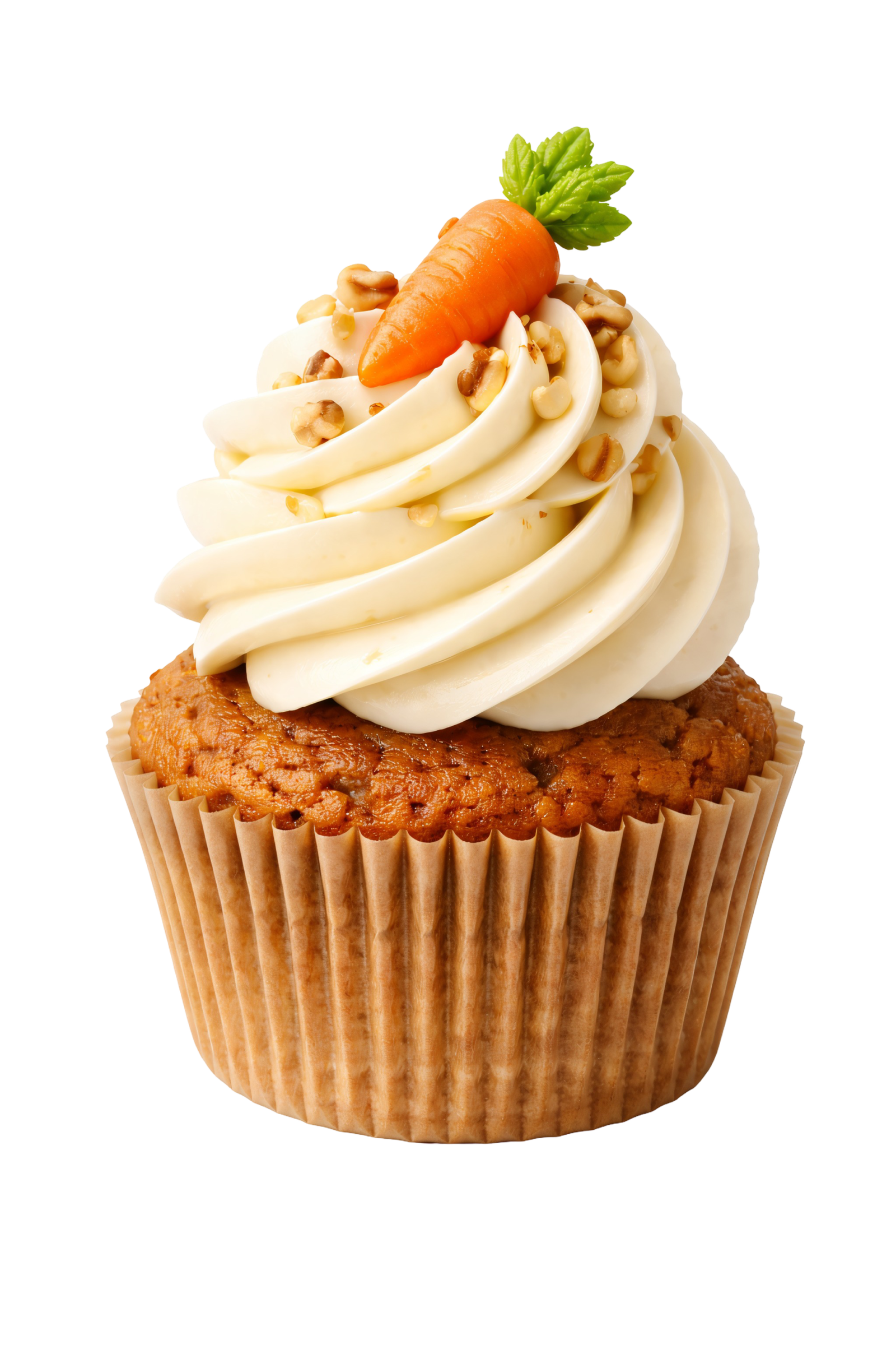 Carrot Cake Cupcake with Cream Frosting Transparent Background