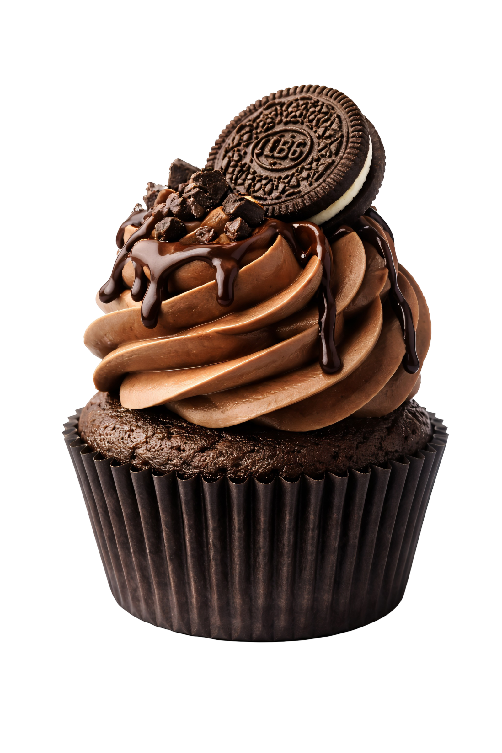 Chocolate Cupcake Dessert with Cookie Topping Transparent Background
